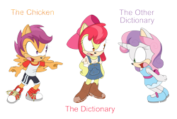 Size: 4373x2937 | Tagged: dead source, safe, artist:atomiclance, apple bloom, scootaloo, sweetie belle, anthro, plantigrade anthro, absurd resolution, cutie mark crusaders, dictionary belle, scootachicken, simple background, sonic the hedgehog (series), sonicified, text, transparent background