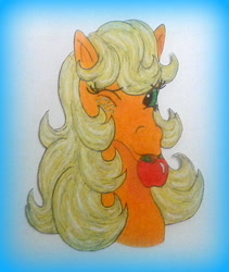 Size: 776x918 | Tagged: safe, artist:applejack-1982, applejack (g1), g1, apple, food, solo, traditional art