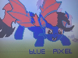 Size: 3264x2448 | Tagged: safe, artist:bluethebatpony, oc, oc only, oc:blue pixel, bat pony, pony, minecraft, minecraft pixel art, pixel art