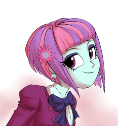 Size: 700x750 | Tagged: safe, artist:kul, sunny flare, equestria girls, alternate costumes, clothes, crystal prep academy uniform, ear piercing, earring, hairpin, jewelry, looking at you, piercing, school uniform, smiling, solo