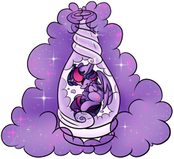 Size: 11529x10562 | Tagged: safe, artist:cutepencilcase, twilight sparkle, twilight sparkle (alicorn), alicorn, pony, absurd resolution, bottle, cute, magic, pony in a bottle, smoke, solo, sparkles, twiabetes