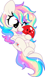 Size: 1024x1757 | Tagged: safe, artist:kellythedrawinguni, oc, oc only, oc:fairytale, pony, unicorn, chibi, female, mare, mushroom, one eye closed, plushie, simple background, solo, transparent background, underhoof