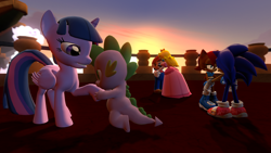 Size: 1366x768 | Tagged: safe, artist:migueruchan, spike, twilight sparkle, twilight sparkle (alicorn), alicorn, dragon, pony, 3d, crossover, female, gmod, male, mario, princess peach, sally acorn, shipping, sonic the hedgehog, sonic the hedgehog (series), straight, super mario bros., twispike