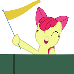 Size: 11266x11265 | Tagged: safe, artist:cyanlightning, apple bloom, the fault in our cutie marks, .svg available, absurd resolution, eyes closed, fence, flag, holding, open mouth, ribbon, simple background, smiling, solo, transparent background, vector