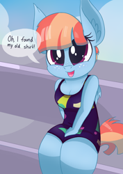 Size: 1700x2400 | Tagged: safe, artist:dragonpone, derpibooru exclusive, windy whistles, anthro, clothes, cute, dialogue, ear fluff, female, freckles, open mouth, shirt, shoulder freckles, sitting, smiling, solo, windybetes