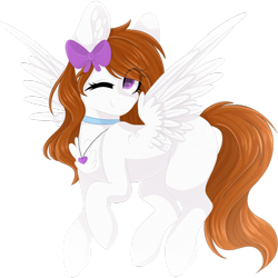 Size: 1024x1024 | Tagged: safe, artist:cinnamontee, oc, oc only, oc:serenity, pegasus, pony, bow, female, mare, one eye closed, simple background, solo, transparent background, wink