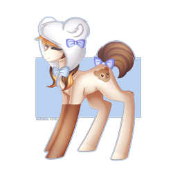 Size: 2000x2000 | Tagged: safe, artist:kurochhi, oc, oc only, oc:ribbonline plush, earth pony, pony, bow, female, hat, mare, solo, tail bow