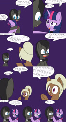 Size: 2400x4400 | Tagged: safe, artist:jake heritagu, doctor whooves, twilight sparkle, oc, oc:sandy hooves, pony, comic:ask motherly scootaloo, comic, discord whooves, doctwi, female, male, miss twilight sparkle, shipping, straight