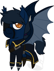 Size: 353x462 | Tagged: safe, artist:tambelon, oc, oc only, oc:abyss, bat pony, pony, chibi, clothes, male, solo, stallion, watermark