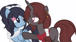 Size: 800x439 | Tagged: safe, artist:t-aroutachiikun, pegasus, pony, unicorn, base used, bow, clothes, female, hair bow, kashuu kiyomitsu, mare, ponified, scarf, simple background, transparent background, yamato yasusada