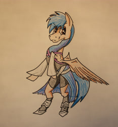 Size: 3124x3348 | Tagged: safe, artist:bumskuchen, oc, oc only, oc:console command, pegasus, pony, aqua, clothes, cosplay, costume, kingdom hearts, request, solo, traditional art