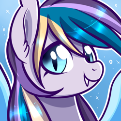 Size: 500x500 | Tagged: safe, artist:xwhitedreamsx, oc, oc only, oc:moonlight waves, bat pony, pony, close-up, commission, fangs, icon, looking at you, slit eyes, smiling, solo