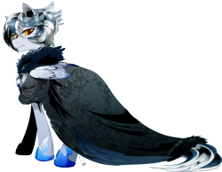 Size: 2546x1976 | Tagged: safe, artist:dormin-dim, oc, oc only, oc:soul silver, pegasus, pony, cape, clothes, looking at you, male, signature, simple background, solo, transparent background, wings