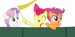 Size: 15734x7896 | Tagged: safe, artist:cyanlightning, apple bloom, scootaloo, sweetie belle, the fault in our cutie marks, .svg available, absurd resolution, cutie mark crusaders, fence, flag, ribbon, simple background, transparent background, vector