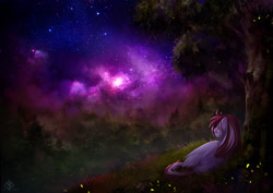 Size: 1750x1237 | Tagged: safe, artist:eosphorite, oc, oc only, oc:toko yakkai, astronomy, forest, night, solo, stargazing, tokobetes, tree