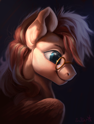 Size: 1280x1680 | Tagged: safe, artist:lulemt, oc, oc only, horse, pegasus, pony, beautiful, black background, commission, glasses, male, profile, realistic, simple background, solo, stallion