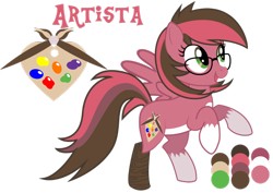 Size: 1024x723 | Tagged: safe, artist:matteglaze, oc, oc only, oc:artista, pegasus, pony, amputee, commission, glasses, missing wing, peg leg, prosthetic leg, prosthetic limb, prosthetics, rearing, reference sheet, simple background, solo, transparent background