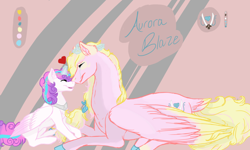 Size: 1024x614 | Tagged: safe, artist:skylarbrant14, princess flurry heart, oc, oc:aurora blaze, pegasus, pony, color palette, crying, half-siblings, offspring, parent:prince blueblood, parent:princess cadance, parents:bludance