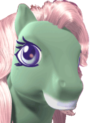 Size: 340x465 | Tagged: safe, minty, g3, animated, blinking, bust, context is for the weak, creepy, gif, jesus christ how horrifying, licking, licking lips, milk moustache, nightmare fuel, not what it looks like, official, oh minty minty minty, out of context, pc play pack, solo, tongue out, uncanny valley, video game, wat, why