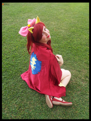 Size: 3456x4608 | Tagged: safe, artist:krazykari, apple bloom, human, absurd resolution, apple bloom's bow, bow, cape, clothes, cmc cape, cosplay, costume, hair bow, irl, irl human, looking at you, photo, solo