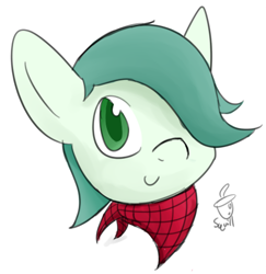 Size: 460x473 | Tagged: safe, artist:heylookasquirrel, oc, oc only, oc:emerald jewel, bandana, child, color, colt, colt quest, cute, femboy, foal, hair over one eye, hnnng, male, solo