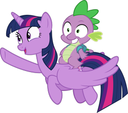 Size: 3394x3000 | Tagged: safe, artist:sollace, spike, twilight sparkle, twilight sparkle (alicorn), alicorn, dragon, pony, the cutie re-mark, .svg available, backpack, cute, dragons riding ponies, duo, faic, female, flying, male, mare, open mouth, out of context, pointing, riding, simple background, smiling, spread wings, transparent background, vector, wide eyes