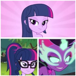 Size: 640x639 | Tagged: safe, midnight sparkle, sci-twi, twilight sparkle, equestria girls, friendship games, legend of everfree, comparison, lidded eyes, twolight