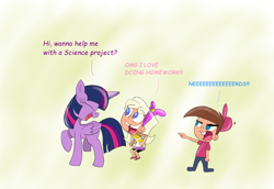 Size: 2704x1859 | Tagged: safe, artist:starlightflopple, twilight sparkle, twilight sparkle (alicorn), alicorn, pony, chloe carmichael, crossover, tara strong, the fairly oddparents, timmy turner, voice actor joke