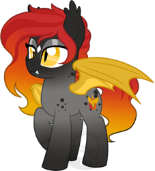 Size: 636x700 | Tagged: safe, artist:tambelon, oc, oc only, oc:phoenix ashes, bat pony, pony, female, mare, solo, watermark