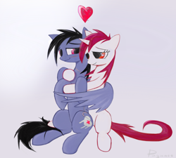 Size: 1108x998 | Tagged: safe, artist:fenixdust, oc, oc only, pegasus, pony, unicorn, heart, hug, love, winghug