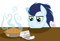 Size: 927x643 | Tagged: safe, artist:hufflepuffrave, soarin', pony, food, pie, simple background, solo, thanksgiving, that pony sure does love pies, transparent background