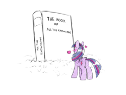 Size: 1280x960 | Tagged: safe, artist:trickydick, twilight sparkle, twilight sparkle (alicorn), alicorn, pony, book, bookhorse, heart, partial color, solo, that pony sure does love books
