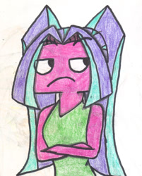 Size: 1027x1278 | Tagged: safe, artist:sapphire42, aria blaze, equestria girls, rainbow rocks, chibi, crossed arms, female, grumpy, solo, traditional art