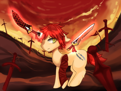 Size: 1156x867 | Tagged: safe, artist:fluffire, fate/stay night, ponified, shirou emiya, unlimited blade works