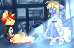 Size: 1762x1140 | Tagged: safe, artist:fluffire, fate/stay night, ponified, saber, shirou emiya, weapon