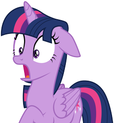 Size: 3001x3238 | Tagged: safe, artist:cloudyglow, twilight sparkle, twilight sparkle (alicorn), alicorn, pony, the times they are a changeling, .ai available, female, floppy ears, folded wings, frown, mare, open mouth, raised hoof, shocked, simple background, solo, surprised, transparent background, vector, wide eyes