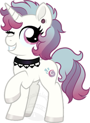 Size: 512x700 | Tagged: safe, artist:tambelon, oc, oc only, oc:sweet sunder, pony, unicorn, choker, female, mare, solo, watermark