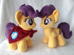 Size: 960x720 | Tagged: safe, artist:burgunzik, scootaloo, pony, cape, clothes, cmc cape, irl, photo, plushie, self ponidox, solo