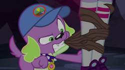 Size: 1280x720 | Tagged: safe, screencap, spike, spike the regular dog, dog, equestria girls, legend of everfree, cap, hat, vine