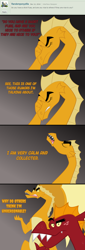 Size: 600x1773 | Tagged: safe, artist:queencold, garble, oc, oc:caldera, dragon, ask, ask caldera, comic, dialogue, dragon oc, dragoness, duo, female, gray background, mother, mother and child, mother and son, parent and child, simple background, teenaged dragon, tumblr