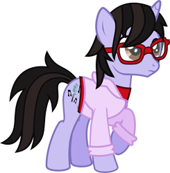 Size: 1156x1180 | Tagged: safe, artist:lightningbolt, derpibooru exclusive, pony, unicorn, .svg available, brendon urie, casual, clothes, glasses, hoodie, male, panic! at the disco, ponified, raised hoof, shirt, simple background, solo, stallion, svg, transparent background, undershirt, vector, zipper