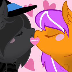 Size: 2000x2000 | Tagged: safe, artist:maranora, oc, oc only, oc:digidrop, oc:grayhoof, blushing, cute, digihoof, eyes closed, kissing, simple background