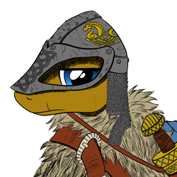 Size: 1000x1001 | Tagged: safe, artist:darkhestur, derpibooru exclusive, oc, oc only, oc:dark, avatar image, celtic knot, chainmail, cloak, clothes, flat colors, fur, helmet, leather, looking at you, simple background, solo, sword, transparent background, viking, viking helmet, weapon