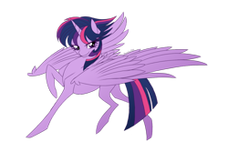 Size: 1024x683 | Tagged: safe, artist:basykail, twilight sparkle, twilight sparkle (alicorn), alicorn, pony, alternate hairstyle, punklight sparkle, raised hoof, simple background, smiling, solo, spread wings, transparent background