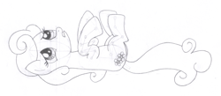 Size: 1562x678 | Tagged: safe, artist:aafh, daisy, flower wishes, earth pony, pony, existential daisy, monochrome, on back, solo, traditional art