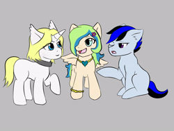 Size: 3311x2505 | Tagged: safe, artist:jolliapplegirl, oc, oc only, oc:crescent moonstone, oc:key lime pie, oc:pixel blossom, earth pony, pegasus, pony, unicorn, adopted offspring, best friends, foal, next generation, offspring, parent:rarity, parent:unnamed oc, parents:canon x oc, parents:oc x oc