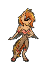 Size: 3456x5184 | Tagged: safe, artist:bumskuchen, oc, oc only, oc:velora, anthro, unguligrade anthro, absurd resolution, belly button, clothes, request, simple background, solo, traditional art, transparent background