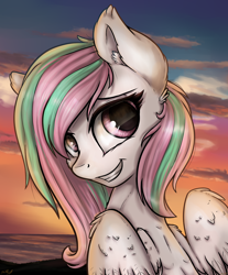 Size: 2514x3034 | Tagged: safe, artist:gaelledragons, oc, oc only, oc:aurora dawn, pegasus, pony, commission, female, grin, mare, multicolored hair, smiling, solo, twilight (astronomy)