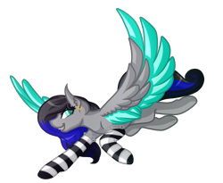 Size: 5279x4325 | Tagged: safe, artist:amazing-artsong, oc, oc only, oc:midnight charm, pegasus, pony, absurd resolution, clothes, ear piercing, earring, female, flying, jewelry, mare, piercing, simple background, socks, solo, striped socks, transparent background
