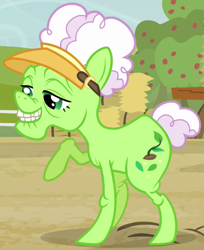 Size: 453x555 | Tagged: safe, screencap, auntie applesauce, earth pony, pony, apple family reunion, cropped, elderly, female, mare, raised hoof, solo, visor